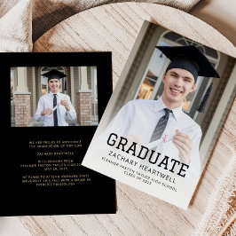 Sporty Black Guld Photo Grad Announcement Inbjudningar