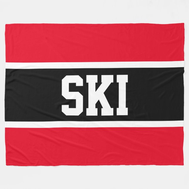 Sporty Bold Black White Bright Red SKI Rand Fleecefilt (Framsidan (Horisontell))