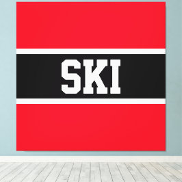 Sporty Bold Bright Red Black White "SKI" Rand Canvastryck