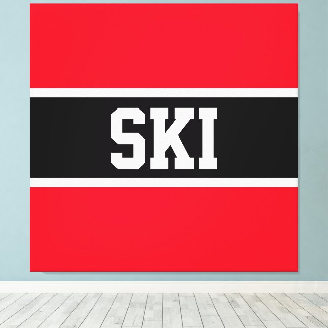 Sporty Bold Bright Red Black White "SKI" Rand Canvastryck (Insitu (trägolv))