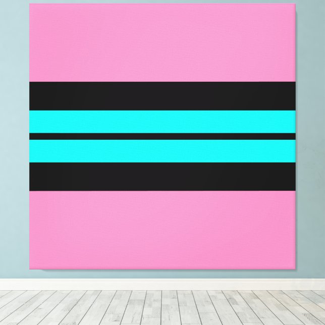 Sporty Bright Aqua Black White Rosa Tävla Rand Canvastryck (Insitu (trägolv))