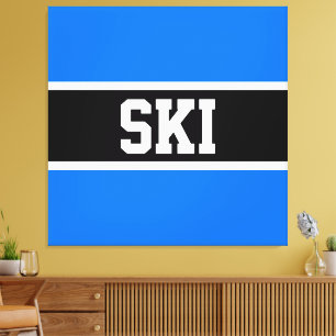 Sporty Bright Blue Black White Winter SKI Rand Canvastryck