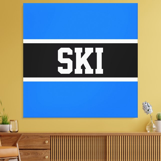 Sporty Bright Blue Black White Winter SKI Rand Canvastryck (Insitu (Vardagsrum))