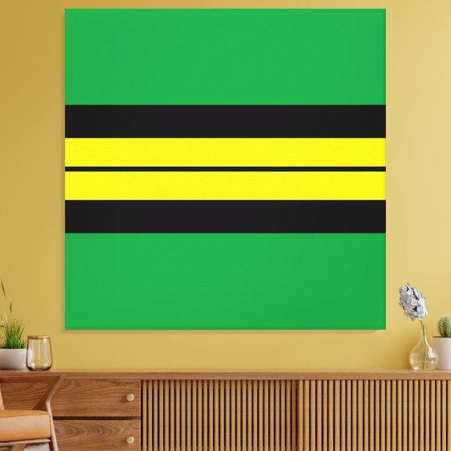 Sporty Bright Grönt Gult Black Tävla Rand Canvastryck (Insitu (Vardagsrum))