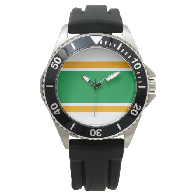 Sporty Bright Grönt Gult White Tävla Rand Armbandsur (Framsida)