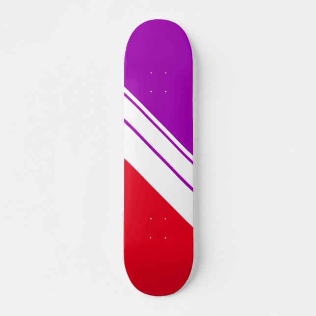 Sporty Bright Red Lila Diagonal White Rand Mini Skateboard Bräda 18,5 Cm (Framsida)