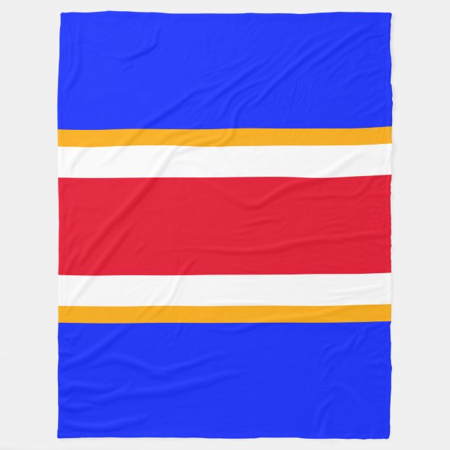 Sporty Bright Red White Vivid Blue Tävla Rand Fleecefilt (Framsidan)