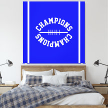 Sporty CHAMPIONS Text Stripes On Vivid Royal Blue