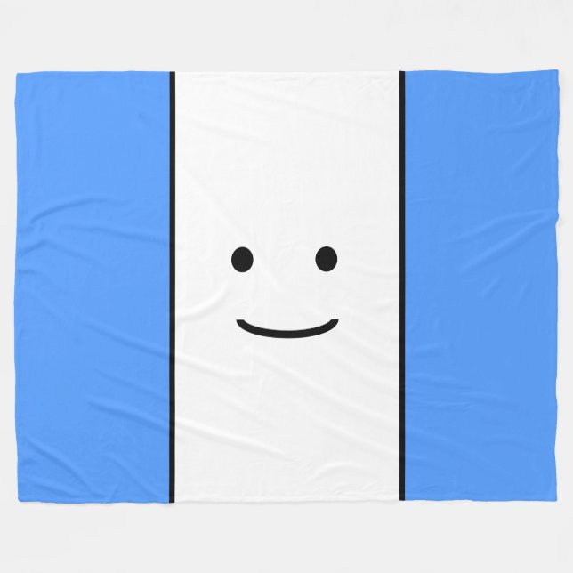 Sporty Cute Smily Ansikte Bright Blue White Rand Fleecefilt (Framsidan (Horisontell))