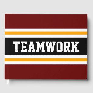 Sporty Deep Red Black Gult TEAMWORK Rand Gästböcker