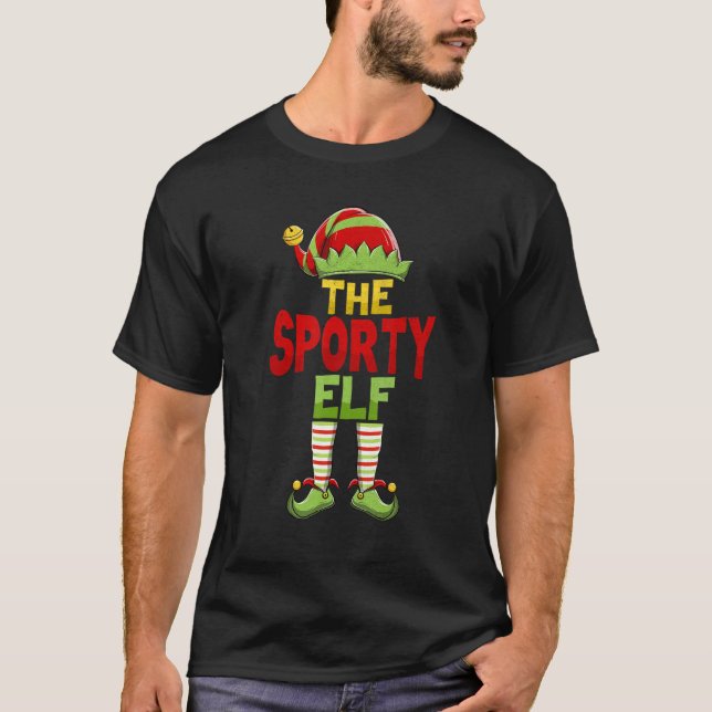 Sporty ELF Family Matching Group Christmas Pajamas T Shirt (Framsida)