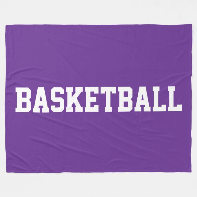 Sporty Fun White BASKETBALL Text On Royal Purple Fleecefilt (Framsidan (Horisontell))