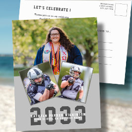 Sporty Girl Modern Bold Script 3 Photo Studenten Inbjudan Vykort