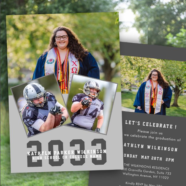 Sporty Girl Modern Bold Script 4 Photo Studenten Inbjudningar (Skapare uppladdad)