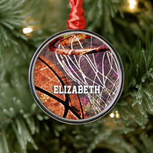 Sporty Girls Basketball och Ring hennes namn Julgransprydnad Metall