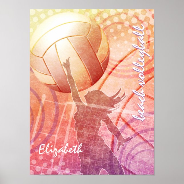 Sporty Girls Sunset Beach Volleyball Poster (Framsidan)