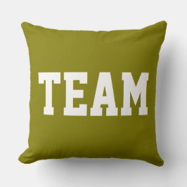 Sporty Golden Olive Athletic TEAM White Text Kudde