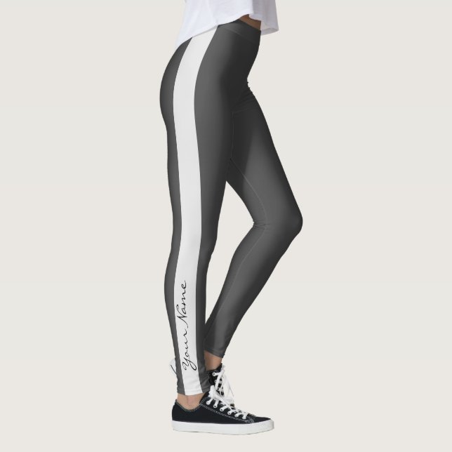 Sporty Grått Monokrome Lodrät Band Leggings (Höger)
