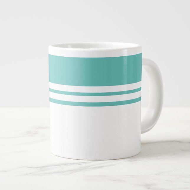 Sporty Modern Light Teal White Twin Tävla Rand Jumbo Mugg (Framsida höger)