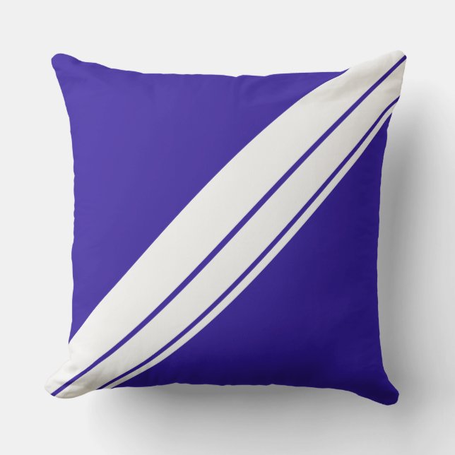 Sporty Nautical Royal Blue White Tävla Rand Kudde (Framsida)