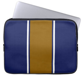 Sporty Navy Golden Brown White Lodrät Rand Laptop Fodral