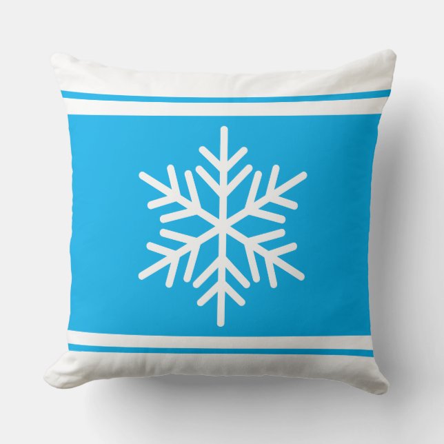 Sporty Nordic Snowflake Azure Blue White Rand Kudde (Framsida)