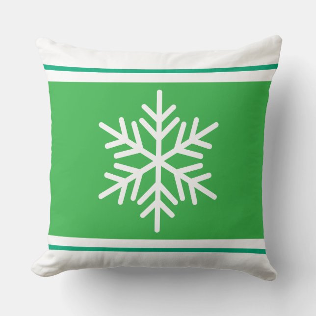 Sporty Nordic Snowflake Bright Grönt White Rand Kudde (Framsida)