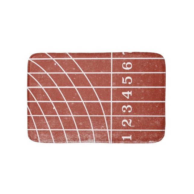Sporty Red Running Track Bath Mat Badrumsmatta (Framsidan)