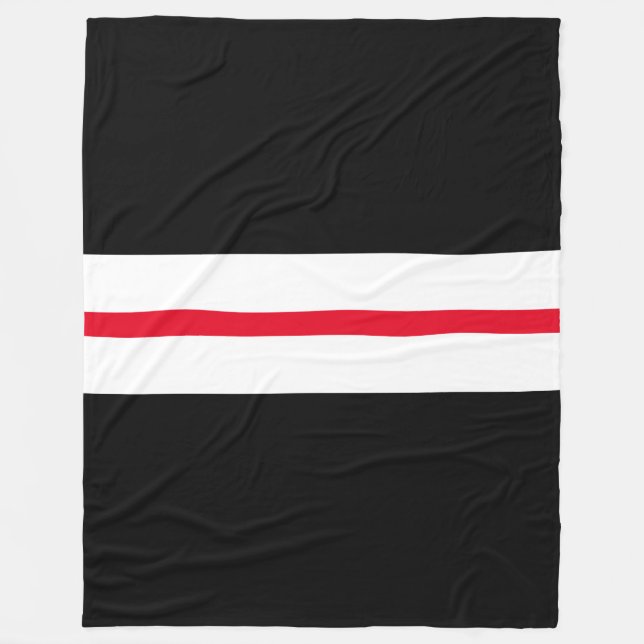 Sporty Red White Center Tävla Rand på Black Fleecefilt (Framsidan)
