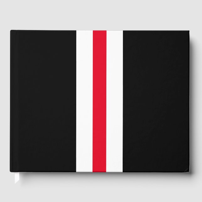 Sporty Red White Lodrät Rand på Modern Black Gästböcker (Framsida)