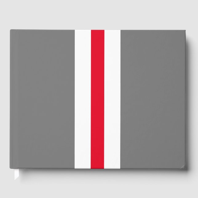 Sporty Red White Lodrät Rand på Modern Grått Gästböcker (Framsida)