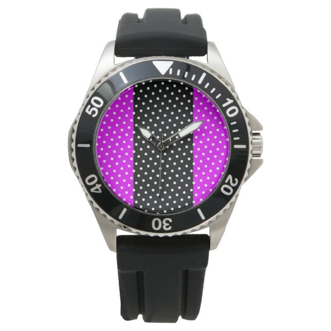 Sporty Roligt Doted Bright Rosa Black Tävla Rand Armbandsur (Framsida)