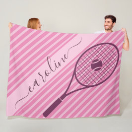 Sporty Rosa Stripe Tennis Racket & Boll Namn Cute Fleecefilt
