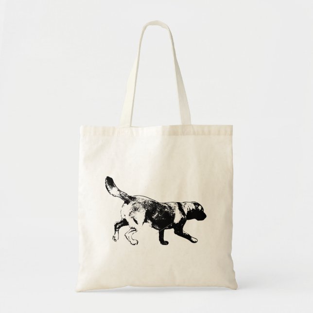 Sporty Running Labrador Bläck Art Tote Tygkasse (Framsidan)