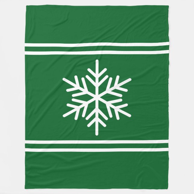 Sporty Snowflake Alpine Grönt Vit Tävla Rand Fleecefilt (Framsidan)