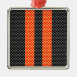 Sporty Vibrant Orange Rand Carbon Fiber Stil Julgransprydnad Metall