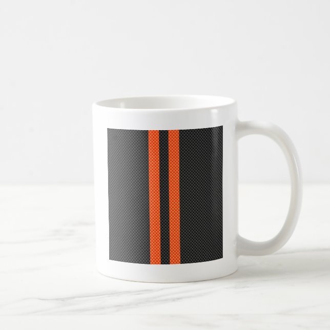 Sporty Vibrant Orange Rand Carbon Fiber Stil Kaffemugg (Höger)