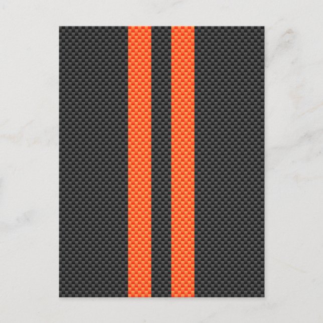 Sporty Vibrant Orange Rand Carbon Fiber Stil Vykort (Framsida)
