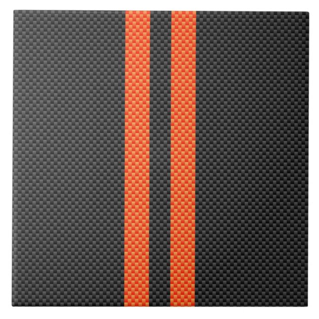 Sporty Vibrant Orange Rand kolfiber Stil Kakelplatta (Framsidan)