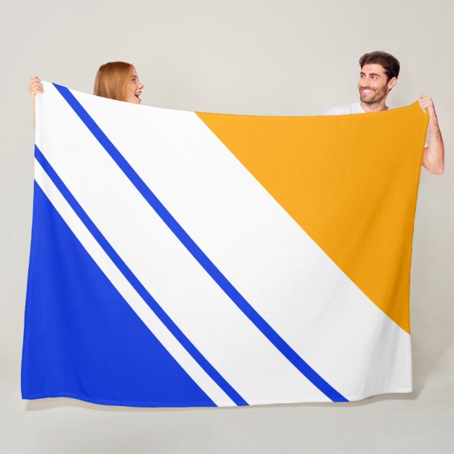 Sporty Vivid Blue Gult Wide White Tävla Rand Fleecefilt (På plats)