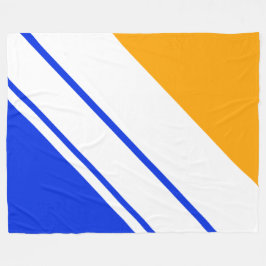 Sporty Vivid Blue Gult Wide White Tävla Rand Fleecefilt