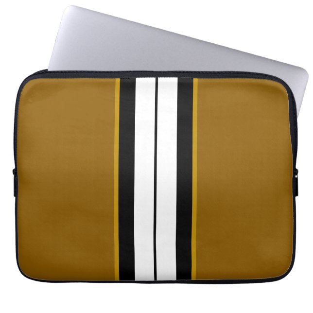 Sporty Warm Brown Split White Black Tävla Rand Laptop Fodral (Framsidan)
