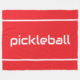 Sporty White PICKLEBALL Text Stripes On Bright Red Fleecefilt