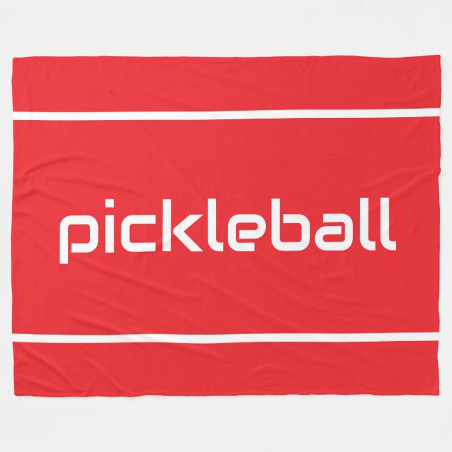 Sporty White PICKLEBALL Text Stripes On Bright Red Fleecefilt (Framsidan (Horisontell))