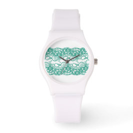 Sporty White Watch med Teal Snöre Ansikte Armbandsur