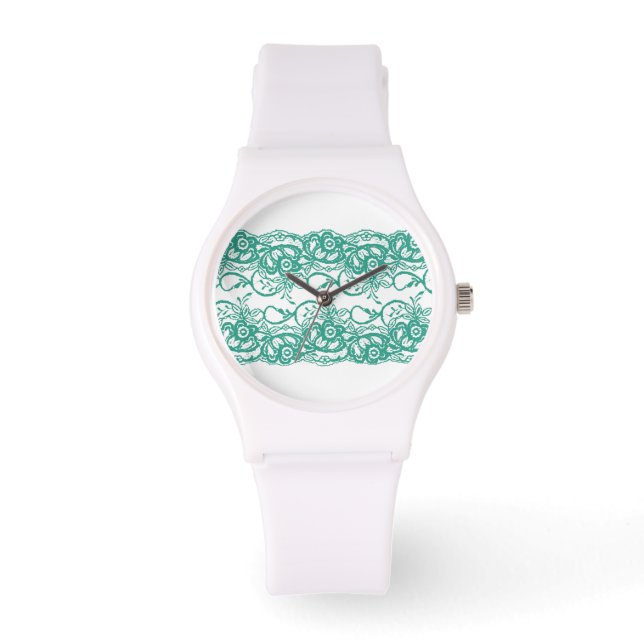 Sporty White Watch med Teal Snöre Ansikte Armbandsur (Framsida)