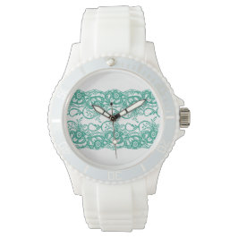 Sporty White Watch med Teal Snöre Ansikte Armbandsur