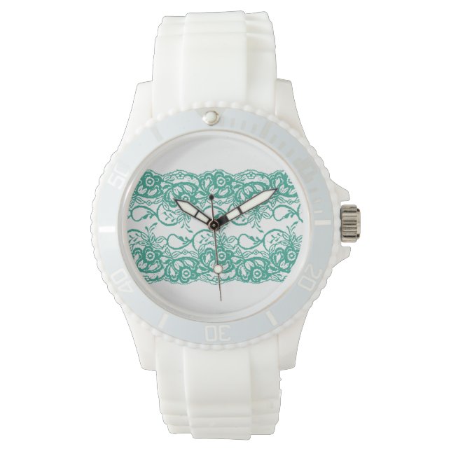 Sporty White Watch med Teal Snöre Ansikte Armbandsur (Framsida)