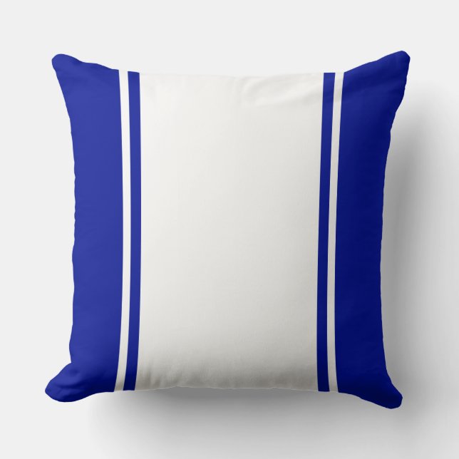 Sporty Wide Royal Navy Blue White Tävla Rand Kudde (Framsida)