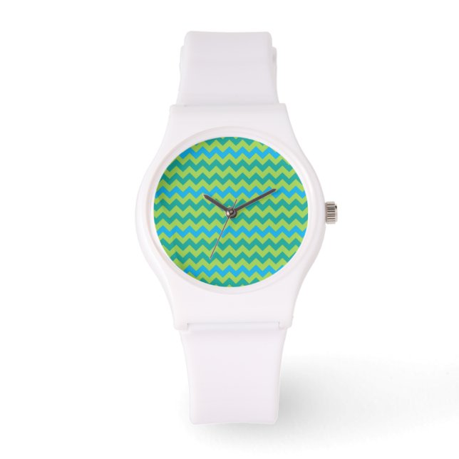 Sporty Wristwatch: Blue and Grönt Chevrons Armbandsur (Framsida)